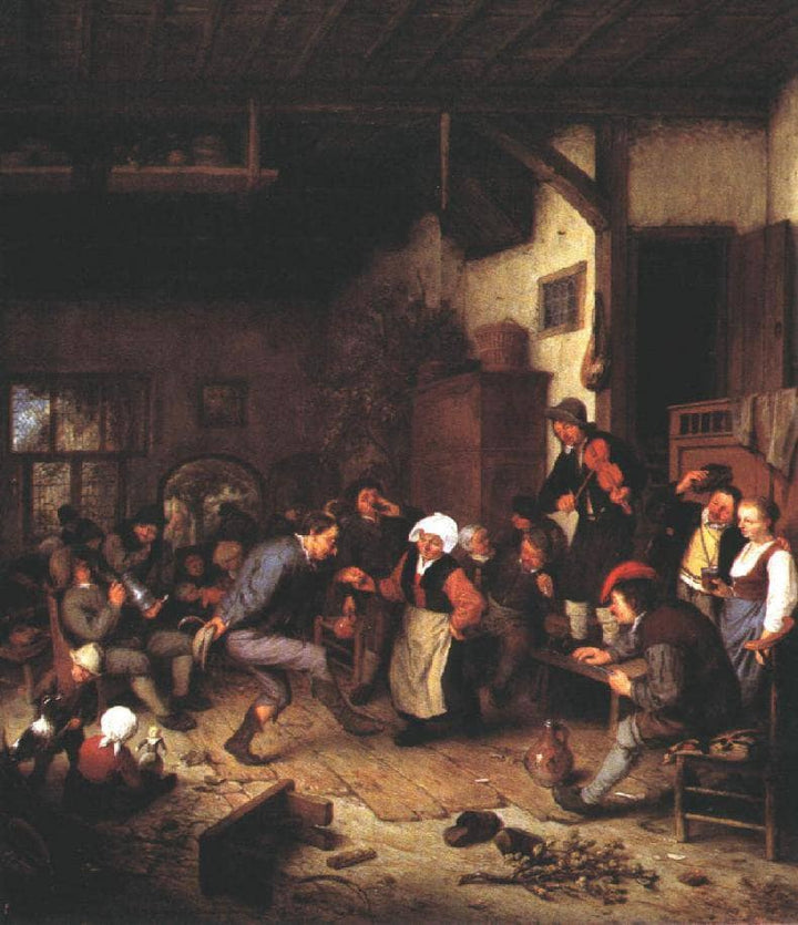 Merrymakers in an Inn by Adriaen van Ostade — hand-painted cultural oil painting reproduction on canvas