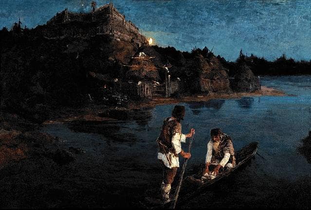 Messenger. Clan revolted against to clan. by Nicholas Roerich — hand-painted architectural oil painting reproduction on canvas