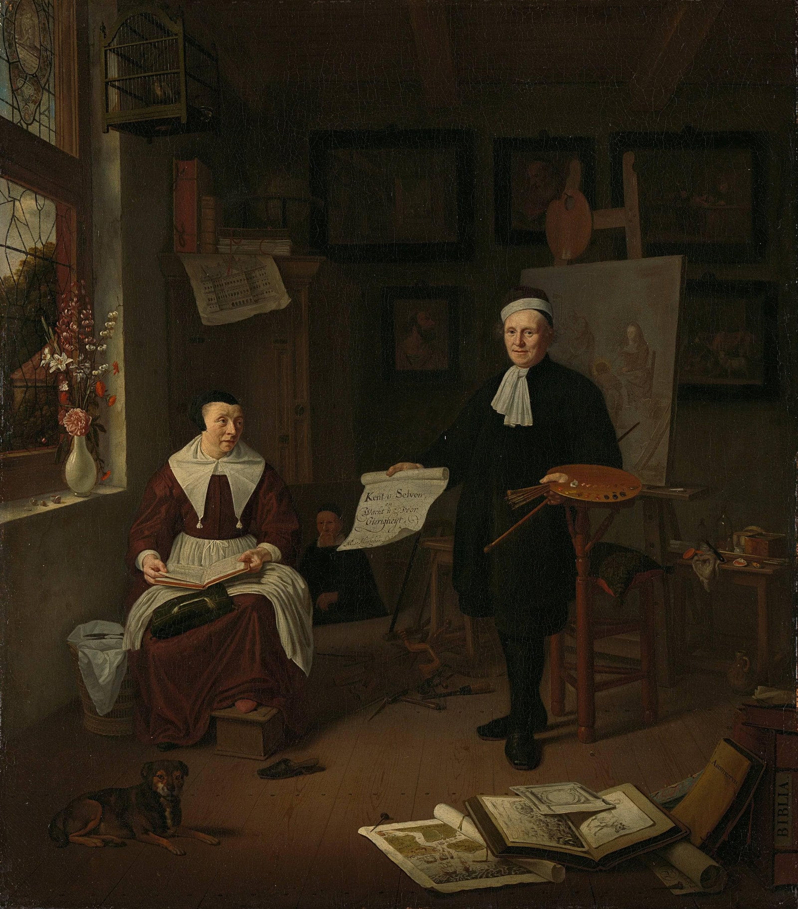 Michiel Comans, Kalligraaf, Etser, Schilder En Schoolmeester, Met Zijn Derde Vrouw Elisabeth Van Der Mersche