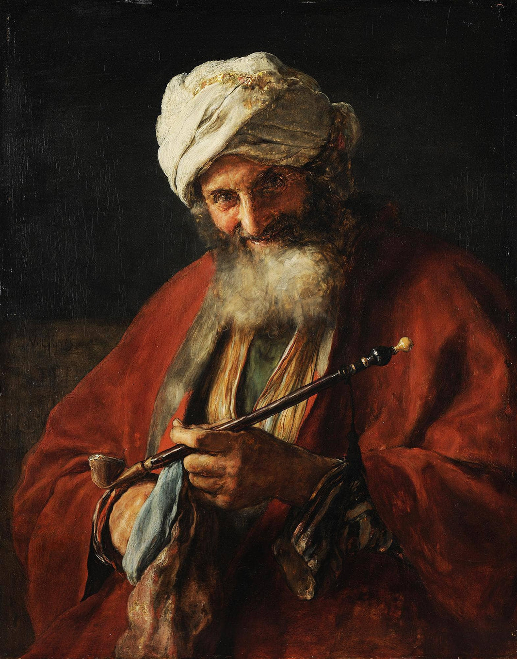 Middle Easterner with Pipe by Nikolaos Gyzis — hand-painted portrait oil painting reproduction on canvas
