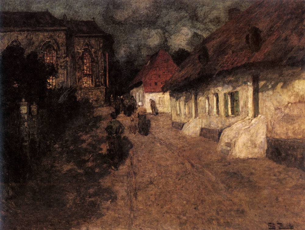 Midnight Mass by Frits Thaulow — hand-painted architectural oil painting reproduction on canvas