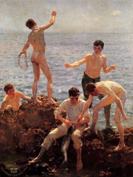 Midsummer Morning (lovers of the Sun) by Henry Scott Tuke — hand-painted portrait oil painting reproduction on canvas
