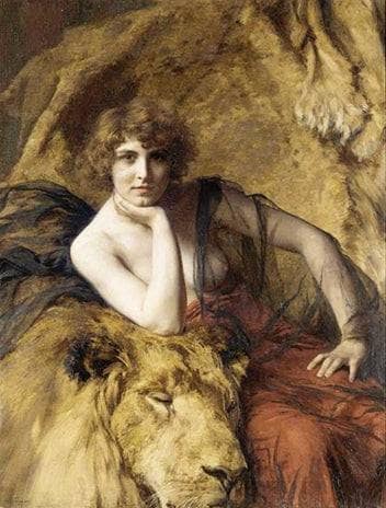 Woman with a lion on gallery wrap