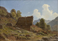 Milkmaid with cattle by a Summer farm by Knud Baade — hand-painted landscape oil painting reproduction on canvas