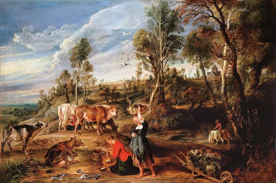 Milkmaids with Cattle in a Landscape by Peter Paul Rubens — hand-painted landscape oil painting reproduction on canvas