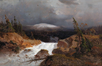 Mill in the forest on a falling mountain waterNorwegian mountain landscape with a mountain stream in kitchen