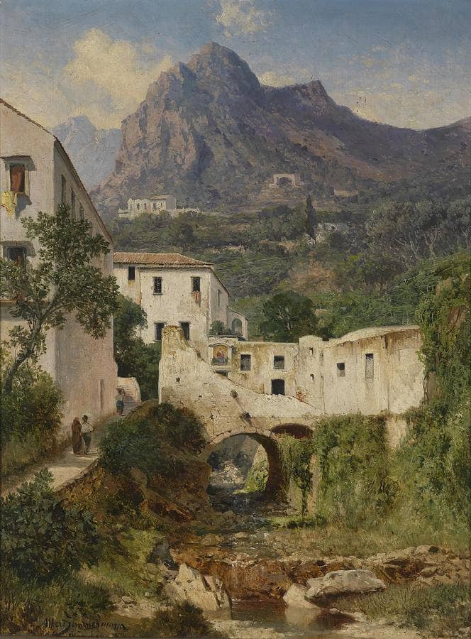 Mill Valley near Amalfi by Albert Zimmermann — hand-painted landscape oil painting reproduction on canvas