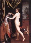 Minerva Dressing by Lavinia Fontana — male oil painting wall art, Mannerism Late Renaissance