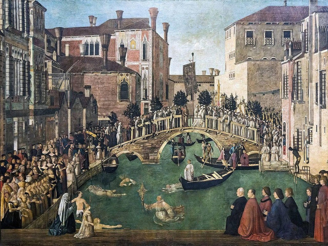 Miracle of the Cross at the Bridge of San Lorenzo by Gentile Bellini — hand-painted architectural oil painting reproduction on canvas