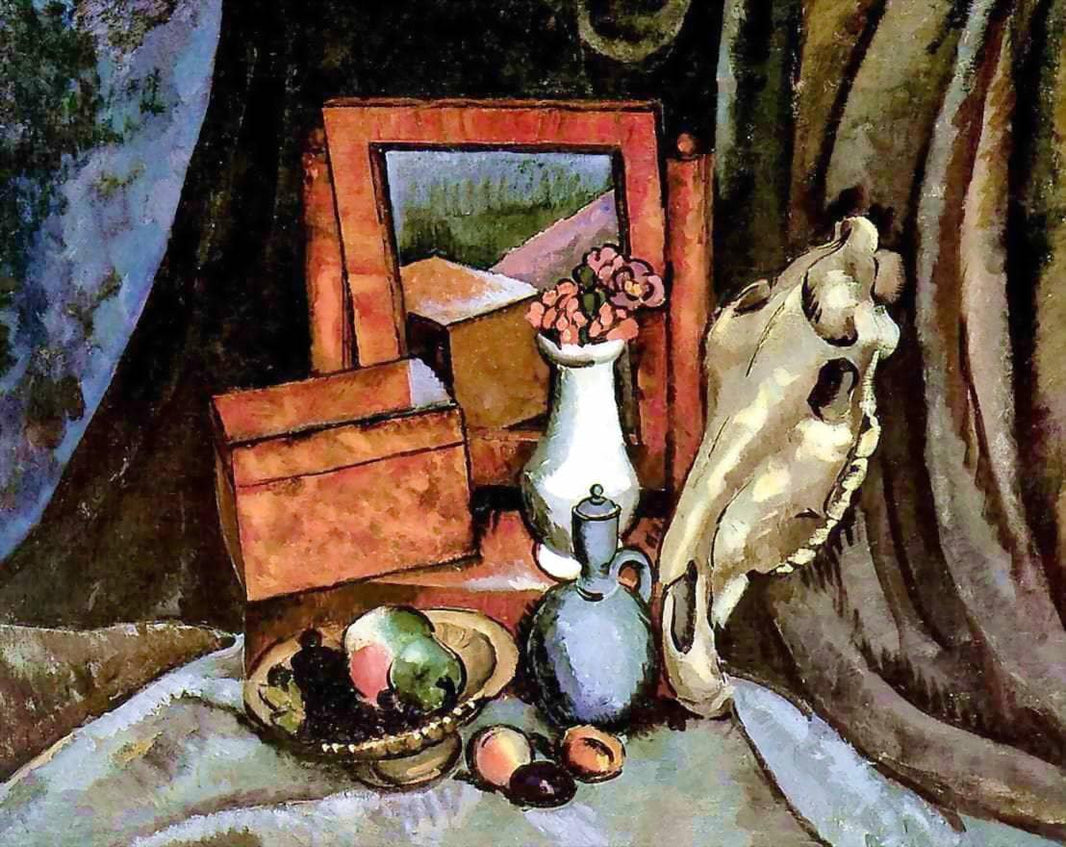Mirror and a horse skull by Ilya Mashkov — hand-painted botanical oil painting reproduction on canvas