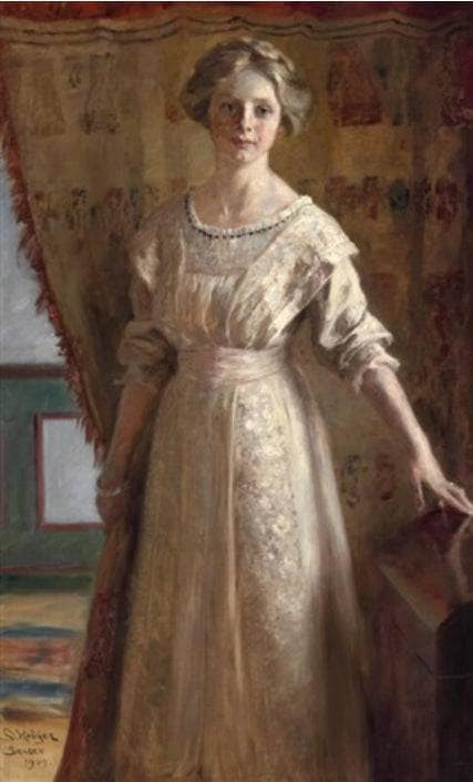 Miss Vibeke Krøyer, full figure standing by Peder Severin Kroyer — hand-painted portrait oil painting reproduction on canvas