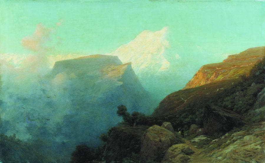 Mist in the mountains. Caucasus. by Lev Lagorio — hand-painted landscape oil painting reproduction on canvas