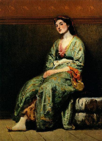 Model in costume on gallery wrap