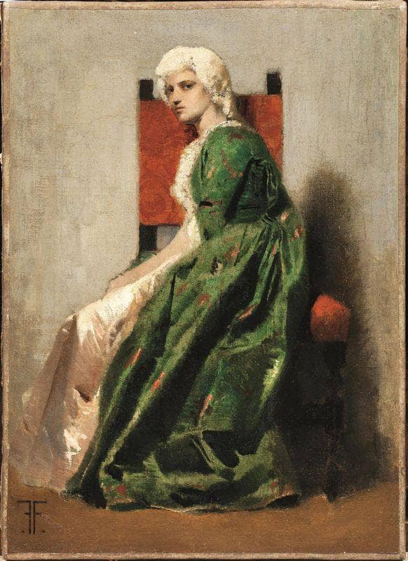Model in green dress by Federico Faruffini — hand-painted portrait oil painting reproduction on canvas