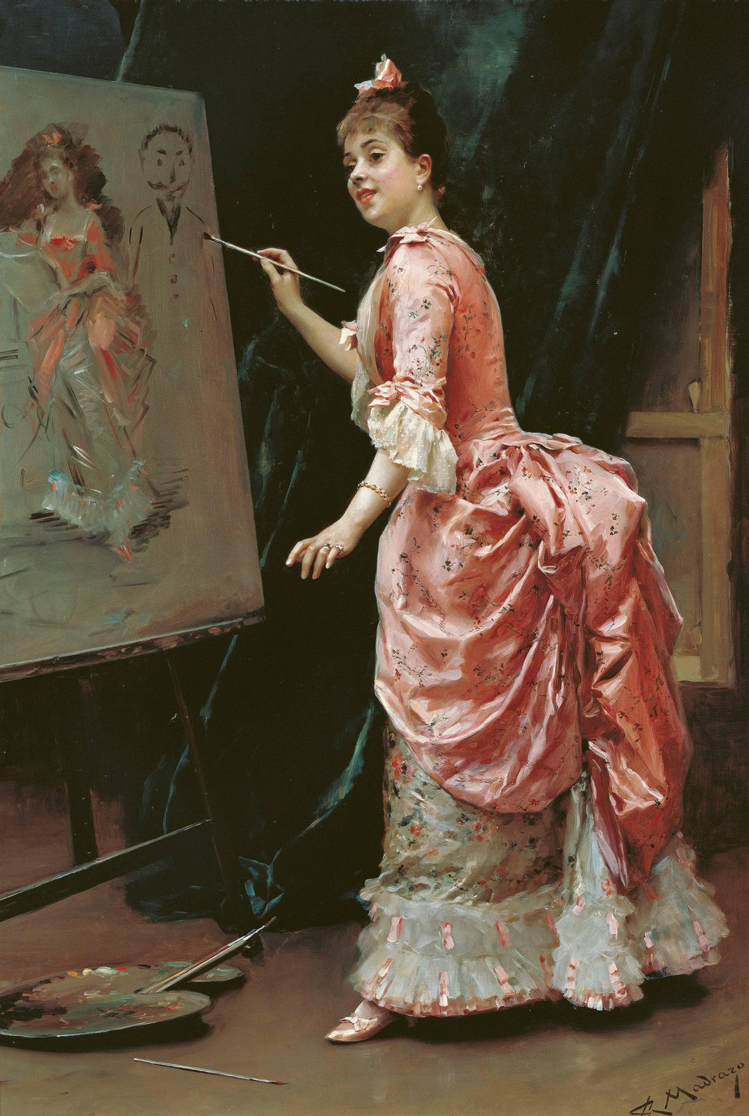 Model Making Mischief by Raimundo de Madrazo — hand-painted portrait oil painting reproduction on canvas