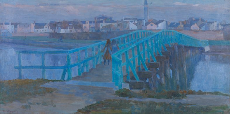 Il ponte verde a Burano by Umberto Moggioli, hand-painted landscape oil painting reproduction on canvas