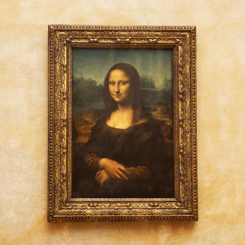 Hand-painted reproduction of Leonardo da Vinci's Mona Lisa, a public-domain masterpiece