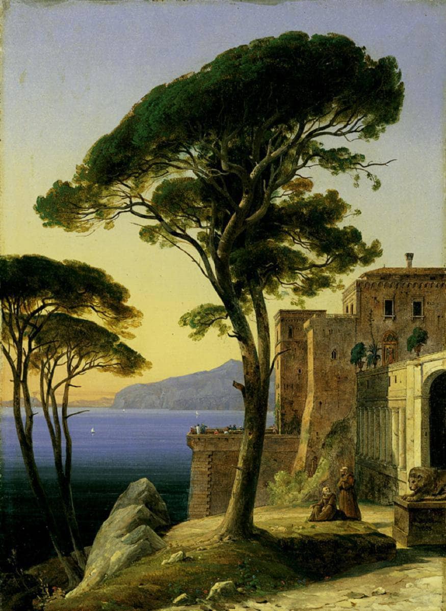 Monastery complex on the Gulf of Naples near Sorrento by August Ahlborn — hand-painted landscape oil painting reproduction on canvas