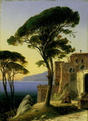 Monastery complex on the Gulf of Naples near Sorrento by August Ahlborn — urban oil painting wall art, Romanticism