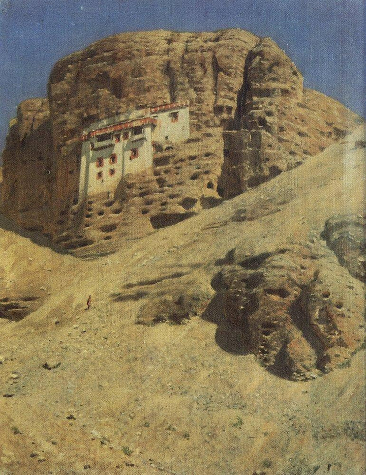 Monastery in a Rock. Ladakh by Vasily Vereshchagin — hand-painted architectural oil painting reproduction on canvas