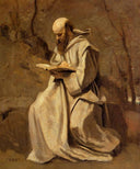 Monk in White, Seated, Reading by Camille Corot — male oil painting wall art, Realism