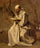 Monk in White, Seated, Reading in living room