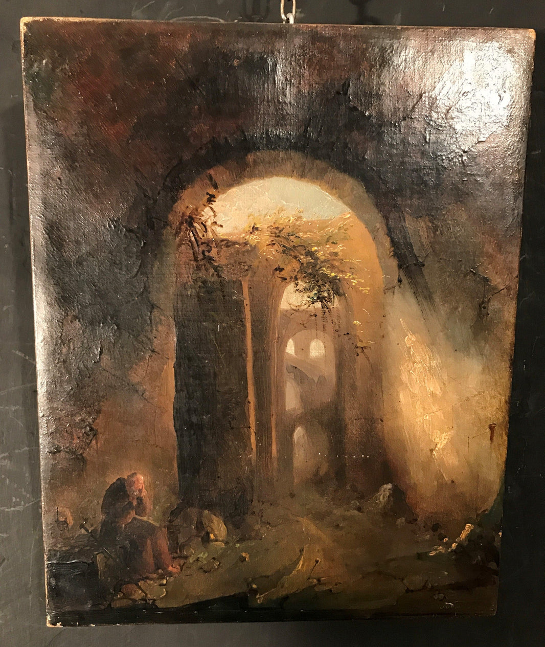 Monk under ancient ruins by Vincenzo Abbati — hand-painted landscape oil painting reproduction on canvas