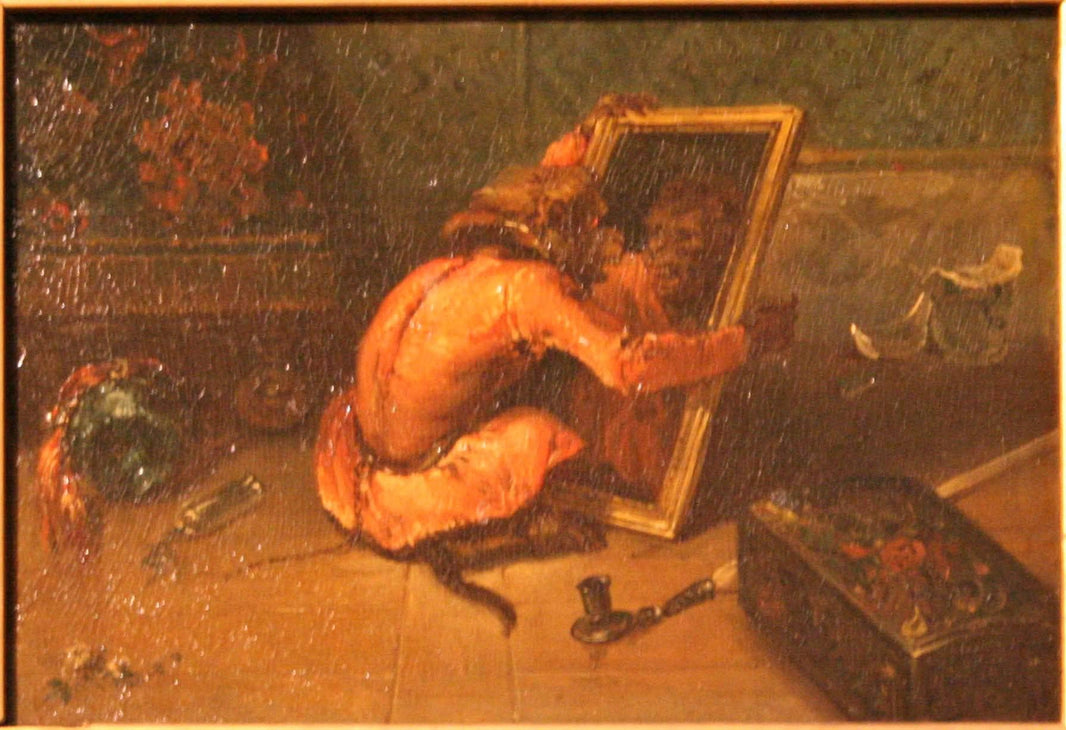 Monkey looking in a mirror by Alexandre-Gabriel Decamps — hand-painted still oil painting reproduction on canvas