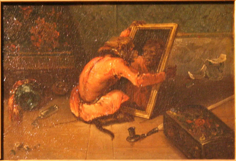 Monkey looking in a mirror on gallery wrap