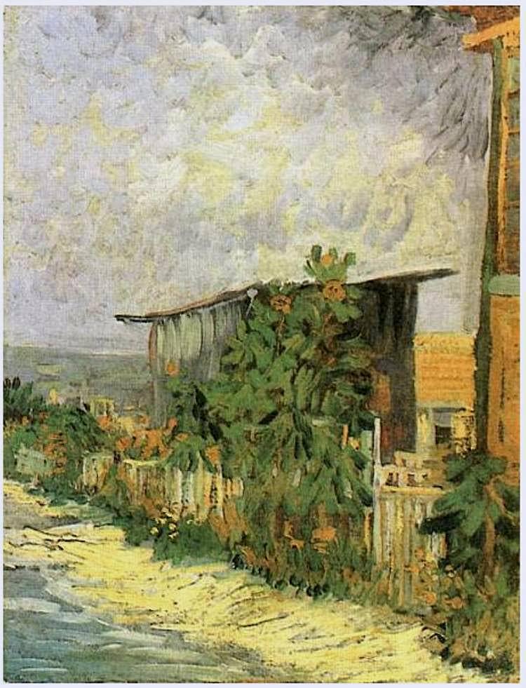 Montmartre Path with Sunflowers by Vincent van Gogh — hand-painted botanical oil painting reproduction on canvas