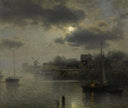 Moonlight in Holland by Hermann Ottomar Herzog — urban oil painting wall art, Romanticism
