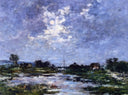 Moonlight on the Marshes, The Toques by Eugene Boudin — seascapes oil painting wall art, Impressionism