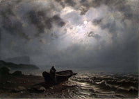 Moonlight on the Norwegian Coast by Knud Baade — hand-painted landscape oil painting reproduction on canvas