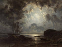 Moonlight over the Coast by Knud Baade — hand-painted landscape oil painting reproduction on canvas