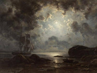 Moonlight over the Coast by Knud Baade — hand-painted landscape oil painting reproduction on canvas