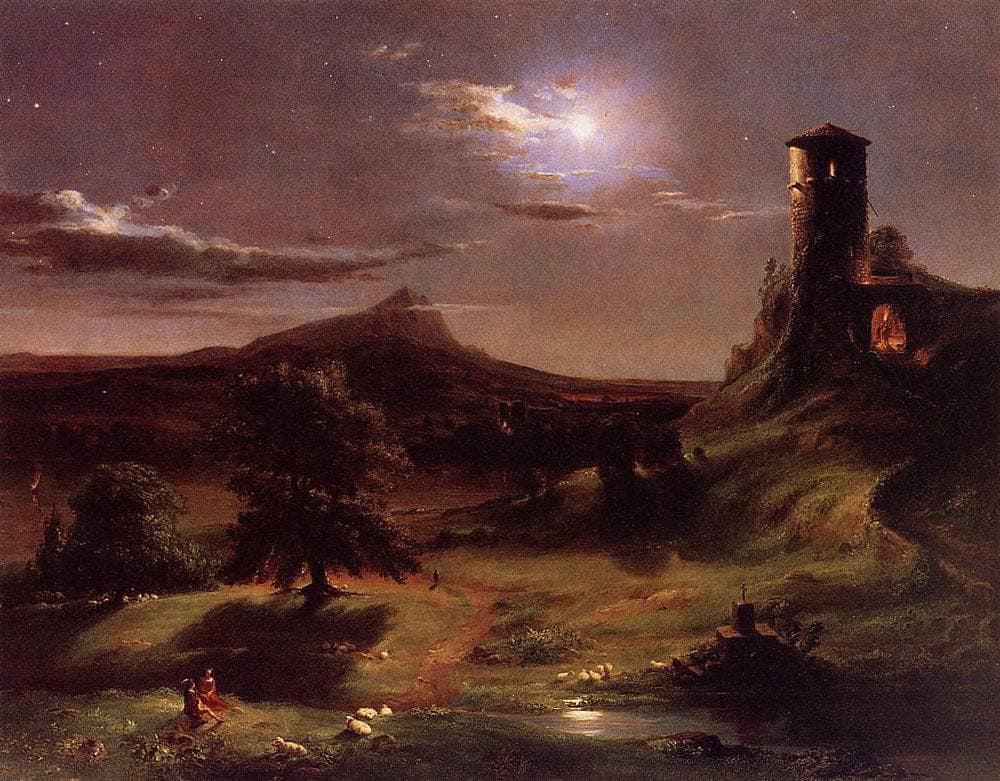 Moonlight by Thomas Cole — hand-painted landscape oil painting reproduction on canvas