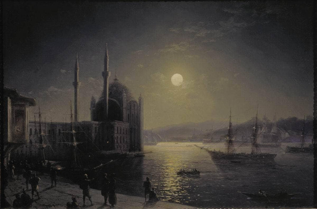 Moonlit Night on the Bosphorus by Ivan Aivazovsky — hand-painted architectural oil painting reproduction on canvas