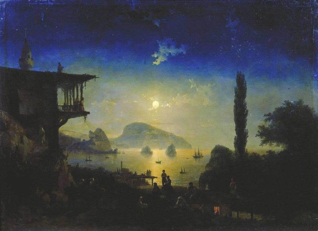 Moonlit Night on the Crimea. Gurzuf by Ivan Aivazovsky — hand-painted landscape oil painting reproduction on canvas
