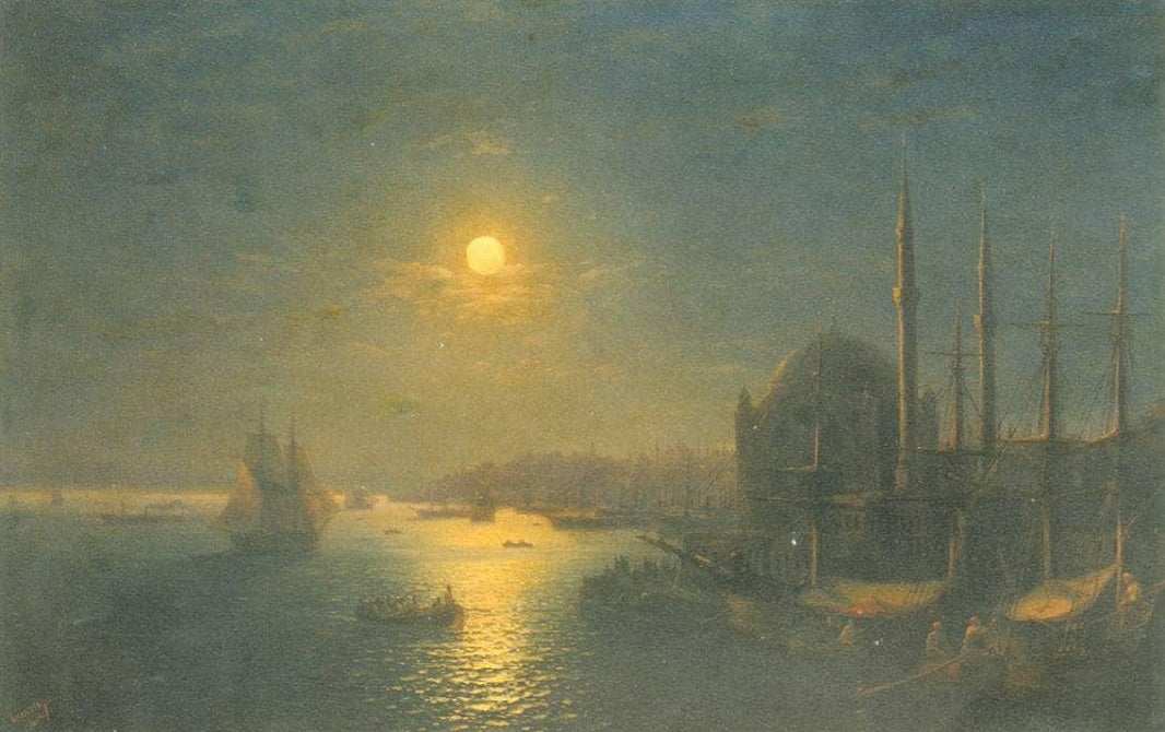 Moonlit view of the Bosphorus by Ivan Aivazovsky — hand-painted landscape oil painting reproduction on canvas