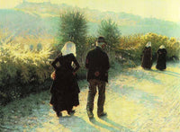 Sunday dawn by Angelo Morbelli — hand-painted landscape oil painting reproduction on canvas