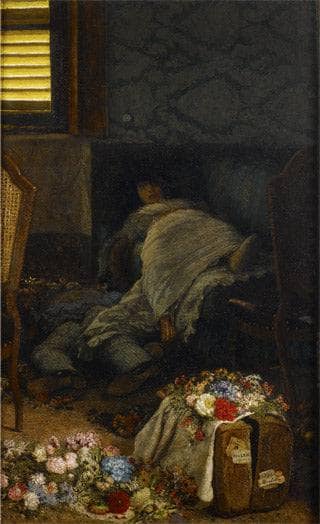 Suicide by asphyxiation! [right side] by Angelo Morbelli — hand-painted still oil painting reproduction on canvas