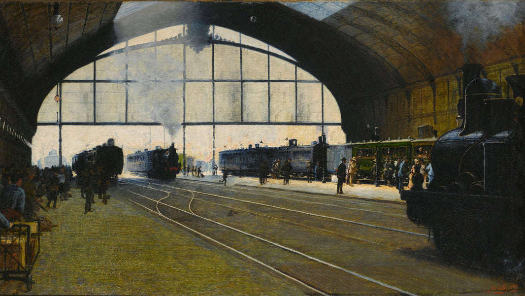 Milan central station in 1889 by Angelo Morbelli — hand-painted architectural oil painting reproduction on canvas