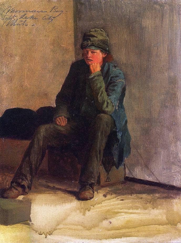 Mormon Boy, Salt Lake City by Albert Bierstadt — hand-painted portrait oil painting reproduction on canvas
