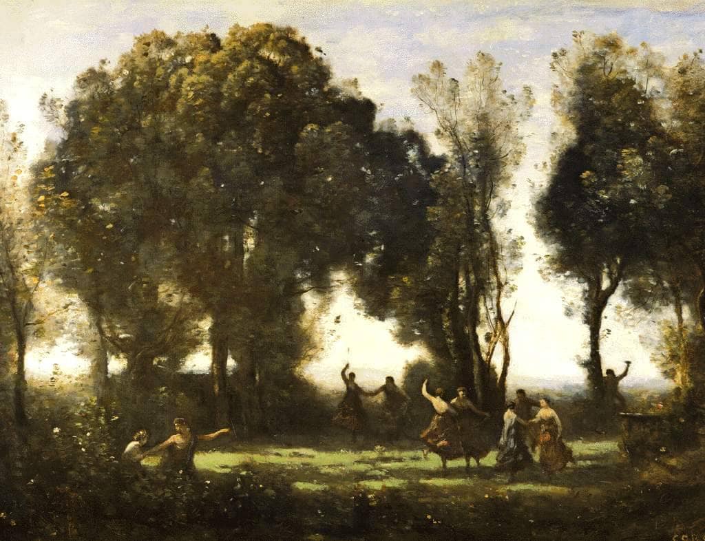 Morning: Dance of the Nymphs by Camille Corot — hand-painted botanical oil painting reproduction on canvas