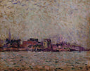 Morning Fog over the Port of Veer, Holland by Theo van Rysselberghe — urban oil painting wall art, Pointillism