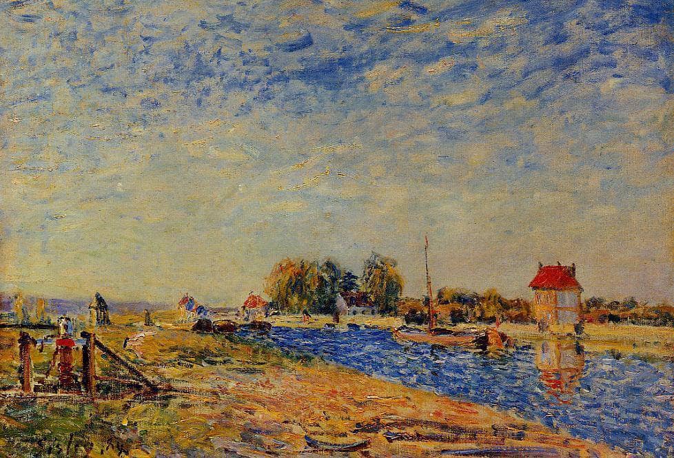 Morning Sun, Saint Mammes by Alfred Sisley — hand-painted architectural oil painting reproduction on canvas