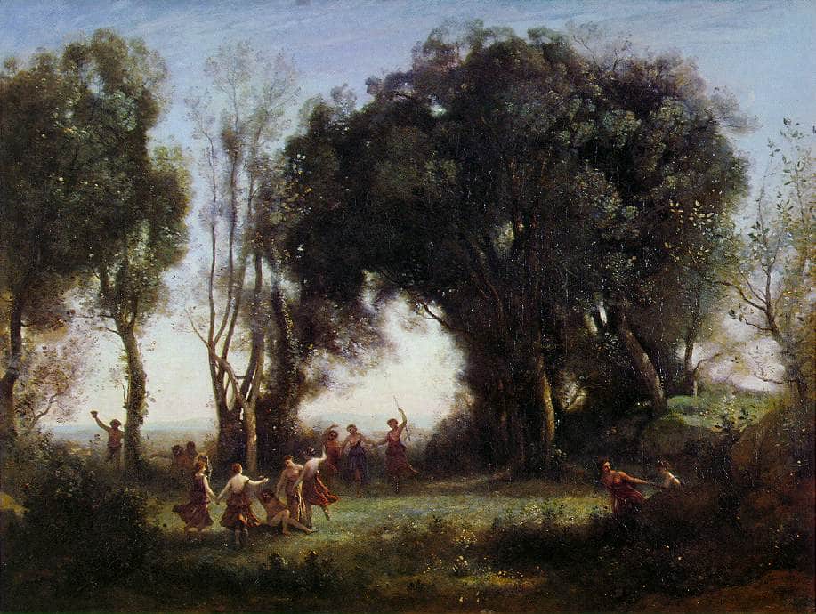 Morning, the Dance of the Nymphs by Camille Corot — hand-painted botanical oil painting reproduction on canvas
