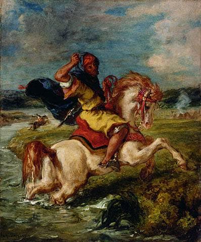 Moroccan Horseman Crossing a Ford by Eugene Delacroix — hand-painted animal oil painting reproduction on canvas