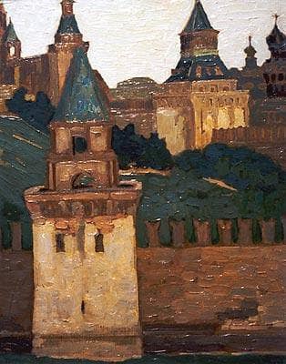 Moscow. View of Kremlin from Zamoskvorechie. by Nicholas Roerich — hand-painted architectural oil painting reproduction on canvas