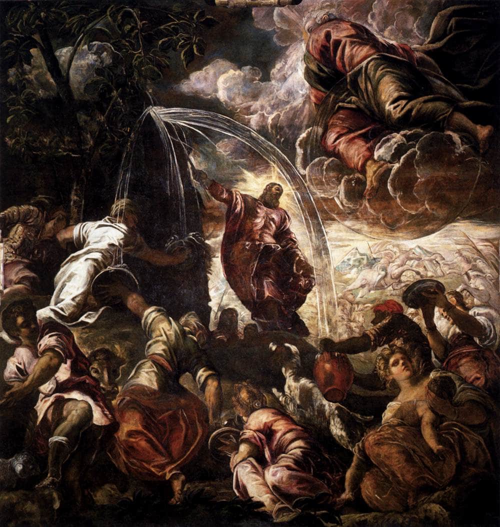 Moses Drawing Water from the Rock by Tintoretto — hand-painted cultural oil painting reproduction on canvas